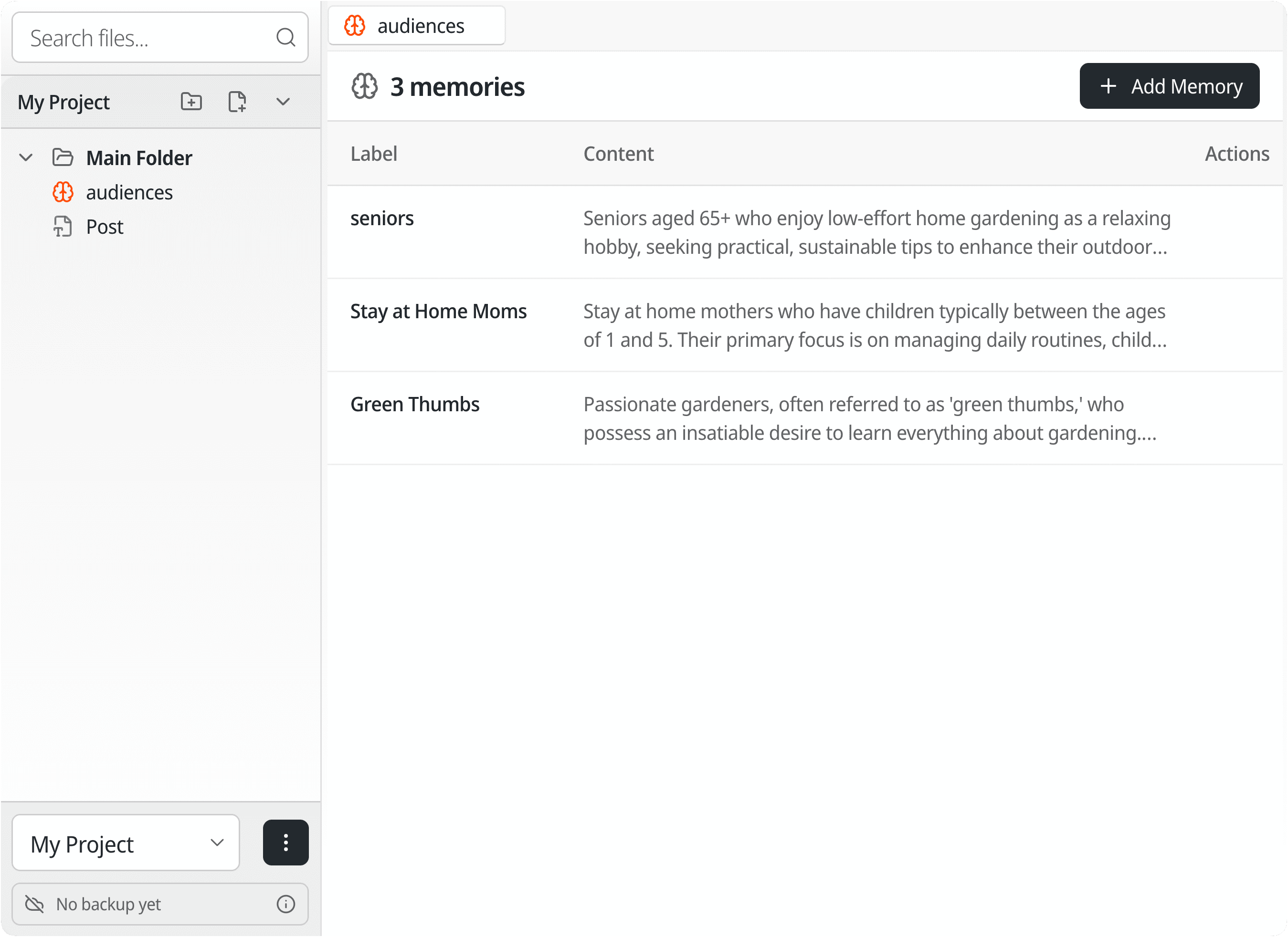 Memory file with several entries